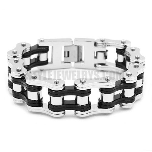 Bling Motor Biker Bracelet Stainless Steel Jewelry Bracelet Fashion Silver and Black Bicycle Chain Motor Bracelet SJB0323 - Click Image to Close